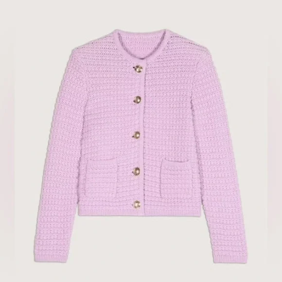 NEW Ba&sh Bash Gaspard Tweed Cardigan Jacket In Purple Lilac | size  2 / M - Picture 4 of 13